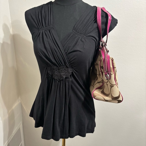 Y2K Black Sleeveless top with lace detailing goth romantic feminine Size Small - Picture 2 of 8